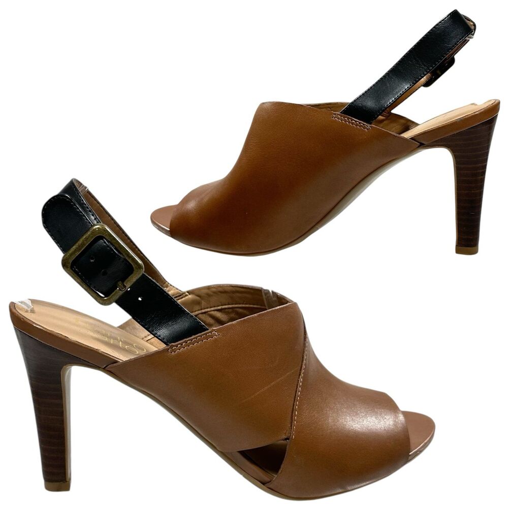 Franco Sarto Quatrain Womens 10 Faux Leather Peep Toe Slingback Heeled Sandals
